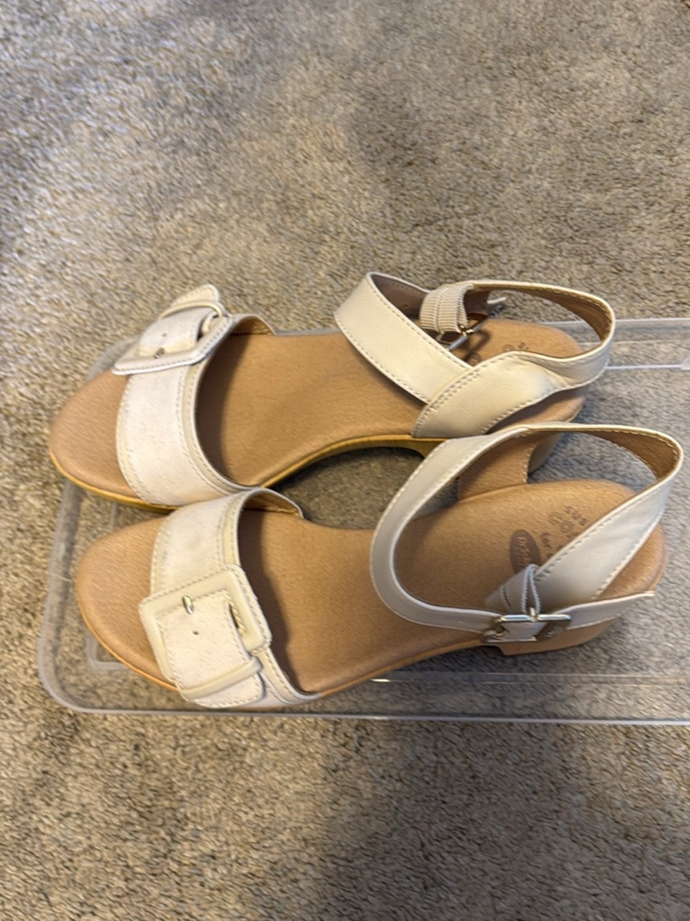 Dr. Scholl's Women's Light Beige Ankle-Strap Buckle Sandals